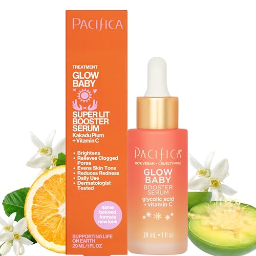 Pacifica Vitamin C Face Serum - Glow Baby Booster Facial Serum - Glycolic Acid Serum For Face - Dark Spot Corrector Anti Aging Brightening - Dermatologist Tested, Fragrance Free, Clean Skin Care Vegan