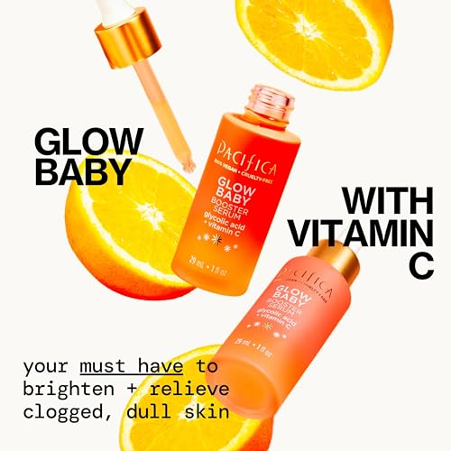 Pacifica Vitamin C Face Serum - Glow Baby Booster Facial Serum - Glycolic Acid Serum For Face - Dark Spot Corrector Anti Aging Brightening - Dermatologist Tested, Fragrance Free, Clean Skin Care Vegan