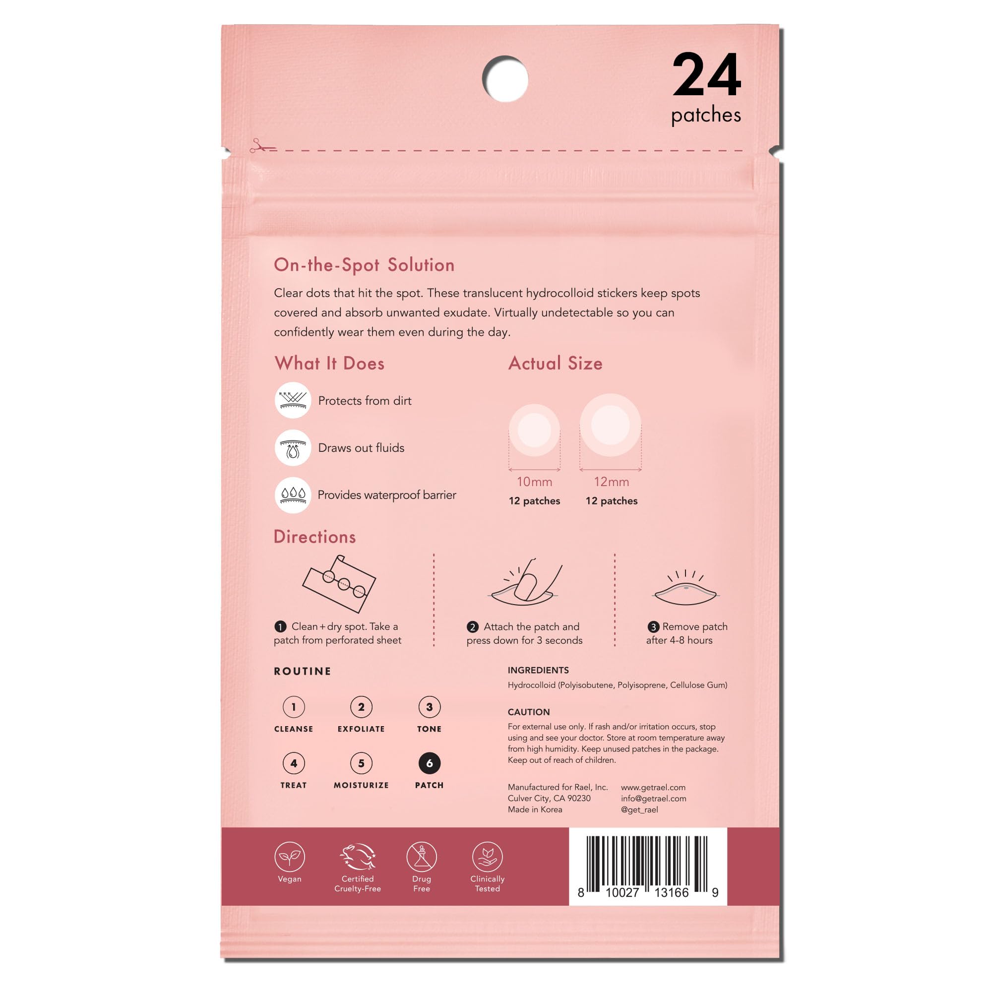 Rael Pimple Patches, Miracle Invisible Spot Cover - Hydrocolloid Acne Patch, Treatment for Breakouts, Absorbs Zits & Blemish, Korean Skin Care, 2 Sizes (96 Count)