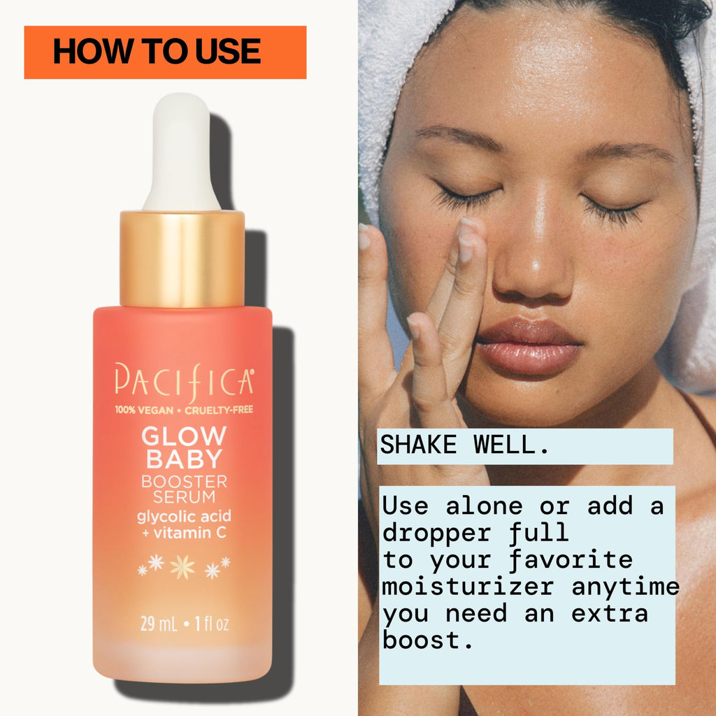 Pacifica Vitamin C Face Serum - Glow Baby Booster Facial Serum - Glycolic Acid Serum For Face - Dark Spot Corrector Anti Aging Brightening - Dermatologist Tested, Fragrance Free, Clean Skin Care Vegan